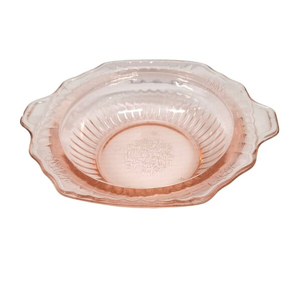 Open Rose Pink Depression 1930s Mayfair Anchor Hocking 8'' Vintage Handle Bowl - Picture 1 of 9